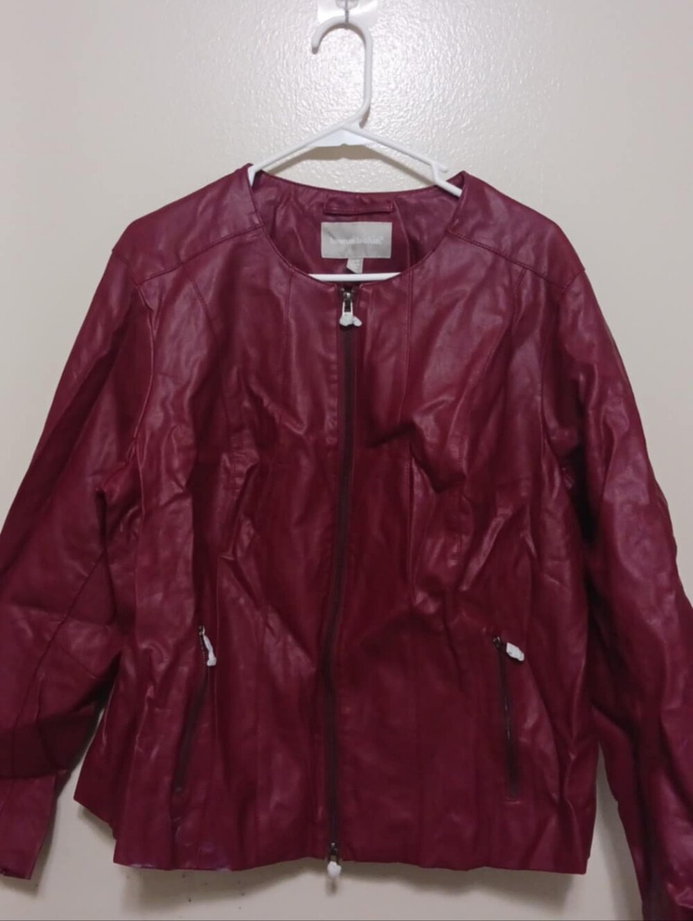 Woman Within Women's Burgundy Faux Leather Zip Jacket 20w A-32